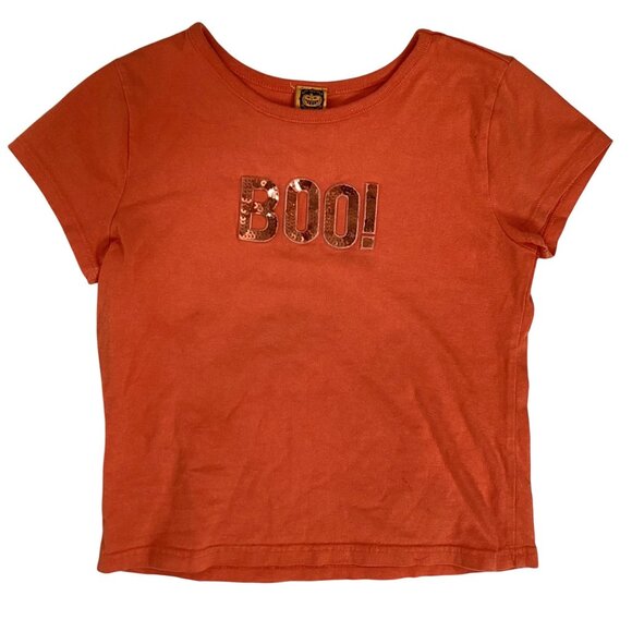Vintage Y2K Orange Boo! Sequin Casual Short Sleeve Cropped T-Shirt Baby Tee / XS - Picture 5 of 7